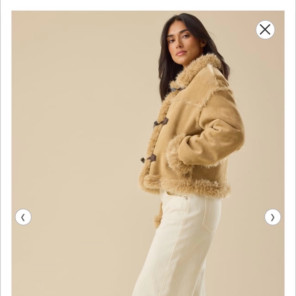 Altar'd State Tan Teddy Jacket with Faux Fur Trim - Picture 3 of 8